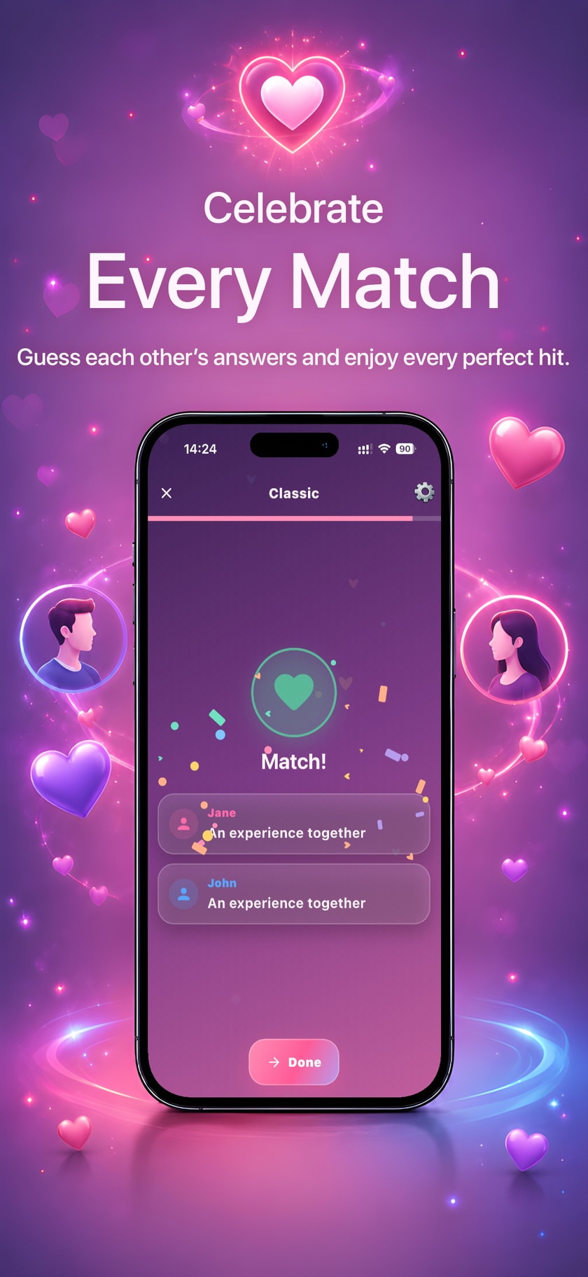 Couple Quiz store image showing a match when both partners choose an experience together.